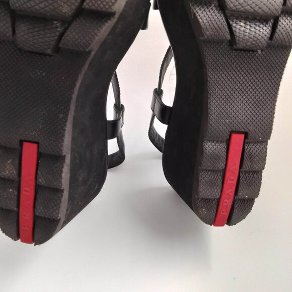 Prada Black 90s Criss Cross Platform Sandals 39.5 9.5 - Picture 8 of 9